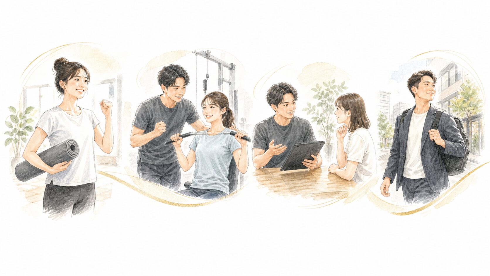 運動初心者や継続したい方など精神と時のジムがおすすめの方を表したイラスト